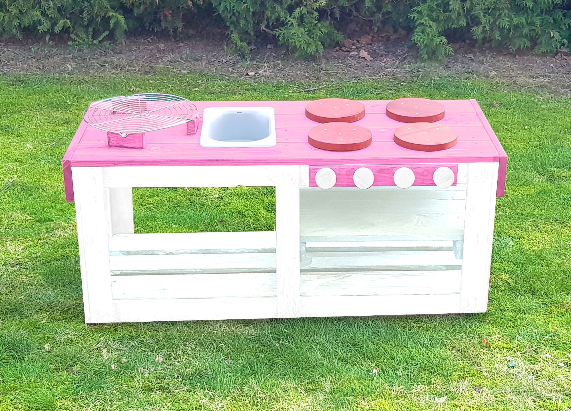 Kinderküche Matschküche 360 Grad aus Paletten - rosa